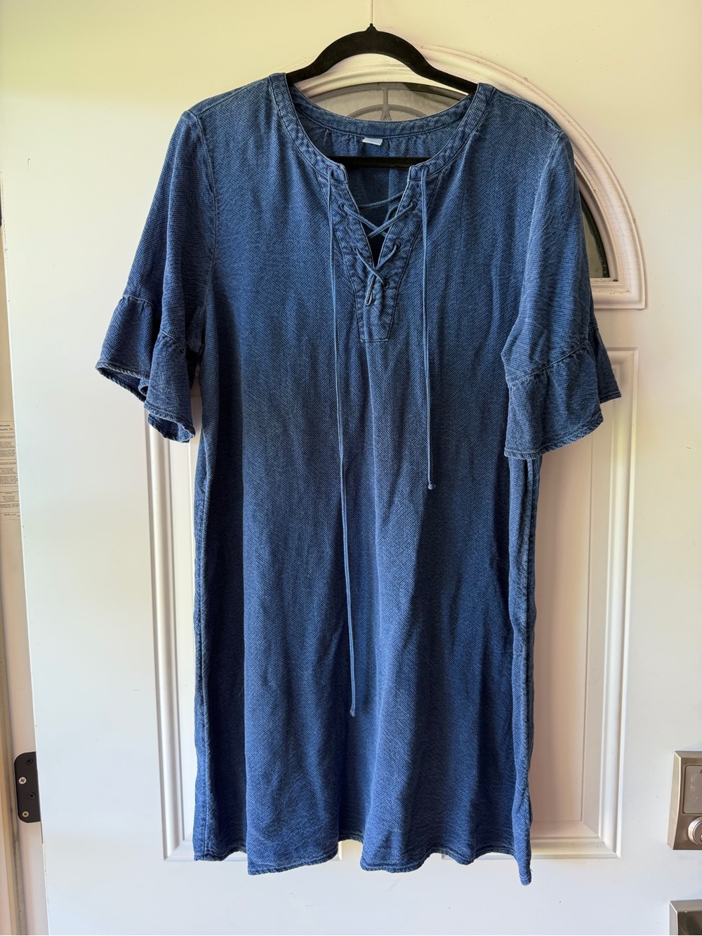 Old Navy Blue Knit Dress with Lace-Up Neck